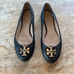 Tory Burch Benton Black Leather Reva Flats - 8.5M